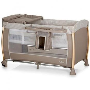 Cuna de viaje iCoo Starlight desde el nacimiento hasta 15 kg, con cambiador, almacenamiento para utensilios, 2 niveles, ruedas, bolsa, plegado compacto - beige
