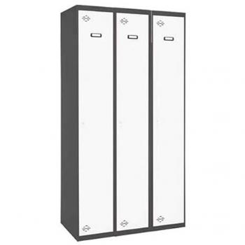 Taquilla Vestuario Metálica Simonlocker Profesional Monoblock de 3 Puertas Divididas, Dimensiones 1800x1200x500 mm, Color Antracita/Blanco, Fabricada en Metal