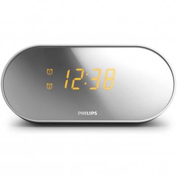 Philips AJ2000/12 Radio Reloj Despertador con Alarma Dual, Pantalla LED de Espejo, Sintonizador FM Digital, Temporizador de Apagado Automático, Función Snooze y Batería
