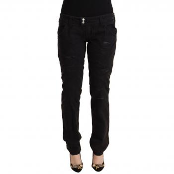 CYCLE Black Cotton Distressed Low Waist Slim Fit Denim Jeans - W31