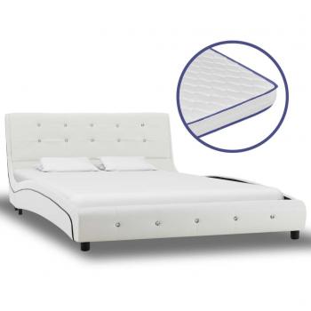 Cama y colchón viscoelástico de cuero sintético blanco 120x200 cm