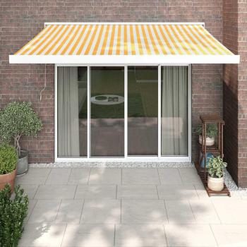 Toldo retráctil de aluminio y tela amarillo y blanco 3,5x2,5 m