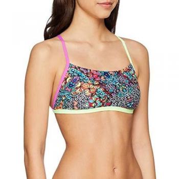Speedo Psychedelic Dreams Crossback Top AF Parte Inferior Bikini, Mujer, Black/Bright Zest/Neon Orchid/Jewel Pink, 36