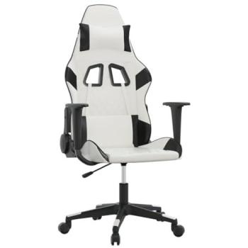 Silla Gaming Cuero Sintético Blanco y Negro Ergonomía Ajustable