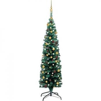 Slim Pre-lit Artificial Christmas Tree with Ornaments Green 150 cm