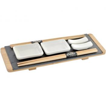 Set de sushi DKD Home Decor Marrón Negro Natural Bambú Pizarra 30 x 10 x 3,5 cm (9 Piezas)