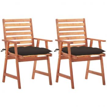 Outdoor Dining Chairs Set of 2 with Cushions Solid Acacia Wood