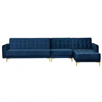Sofá Cama Esquinero Modular de Terciopelo Azul Marino 5 Plazas con Chaise Longue Izquierdo Aberdeen