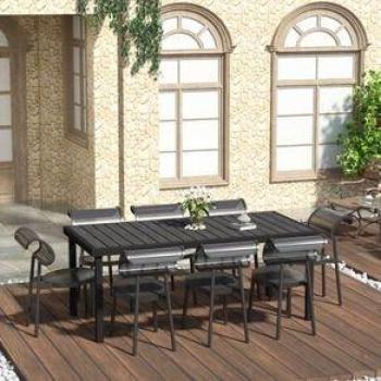 Mesa De Jardín Kuma Outsunny 8 Personas Negro 74X190x90 Cm