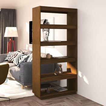 Estantería divisor de espacios de pino 80x35x167 cm en color natural, blanco, gris y marrón miel para oficina, estudio, sala de estar y dormitorio - mueble de almacenaje estantería/librería