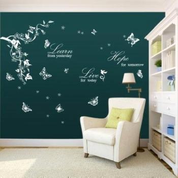 Walplus WS5036W Paquete combo de mariposas blancas, zarza, más WS3024W, adhesivo mural blanco de Learn Live Hope
