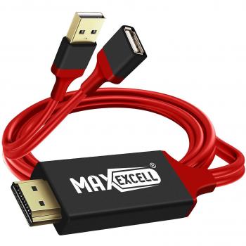 Cable USB Hembra MHL a HDMI Macho + USB Macho HD 2K Max Excell Negro/Rojo (1m)