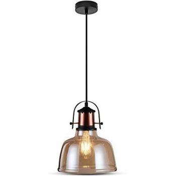 Lámpara colgante vintage de metal y vidrio ámbar E27 1mt Ø220mm