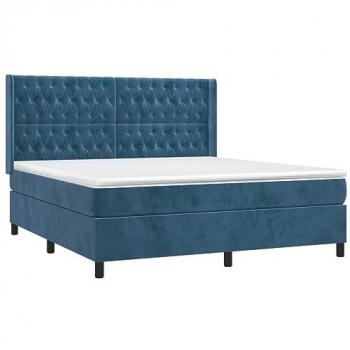 Cama Box Spring con Colchón y LED Terciopelo Azul Oscuro 160x200 cm