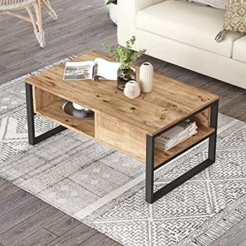 Mesa de centro Laukaa Metal/Aglomerado 100x60x45 cm roble rústico/negro