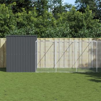 Galvanized Steel Dog House with Run - Anthracite 214x865x181 cm