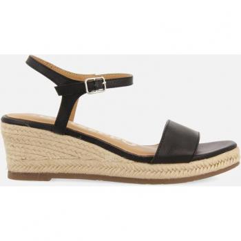 Sandalias de piel negras con cuña de yute para mujer Yalaha