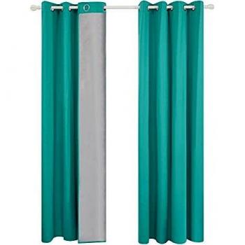 Deconovo Cortinas Dormitorio Moderno con Forro de Gris Plata 2 Piezas 140 x 260 cm Turquesa