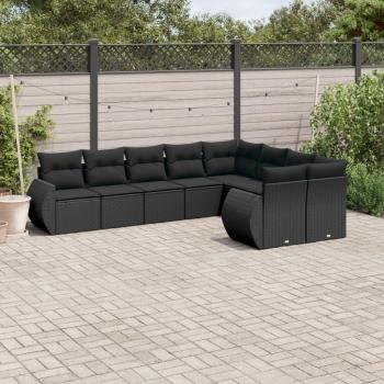 Set de Sofás de Jardín 9 Piezas con Almohadas Negras en Polyrattan