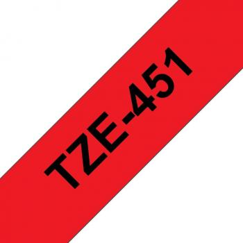 Cinta Laminada Brother TZe451 - Texto negro sobre fondo rojo - Ancho 24mm x 8 metros
