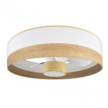 Ventilador DC 24W Olga Blanco/Madera Clara-Haya, 3 Aspas, 6 Velocidades, 2390 Lúmenes, Control Remoto, Memoria y Temporizador de 70 Días