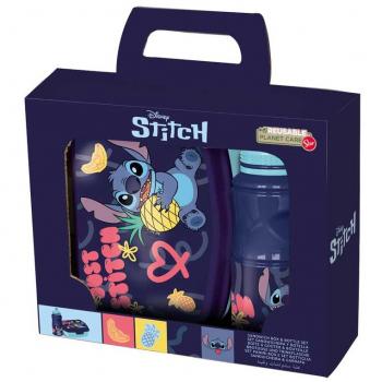 Set Fiambrera Rectangular y Botella Sport 380 ml Stitch Palms en Caja Regalo