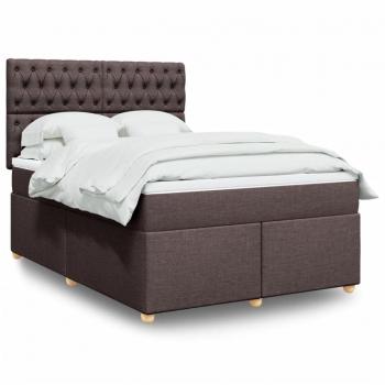 Cama Box Spring con Colchón de Tela Marrón Oscuro 140x190 cm