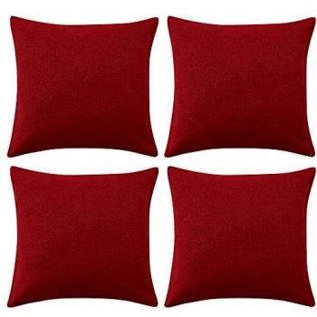 Deconovo Fundas Cojines de Lino Artificial, Suave suntuoso, 4 Piezas, 40 X 40 Cm Rojo