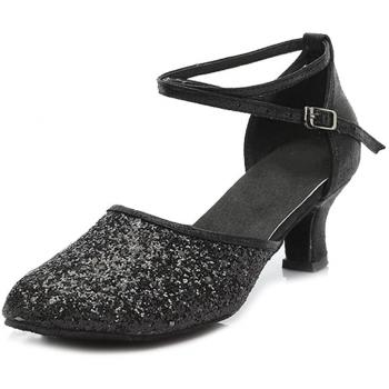 YKXLM Mujeres&Niña Zapatos latinos de baile Zapatillas de baile de salón Salsa Tango Performance Calzado de Danza,ESMF1802-5,Negro color,EU 39