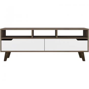 Mueble de Televisor Oslo con Estantería, Madera Manufacturada, Color Coñac y Blanco