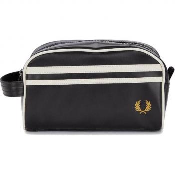 Fred Perry Coated Polyester Wash Bag - Black Unisex Beauty Case with Laurel Wreath