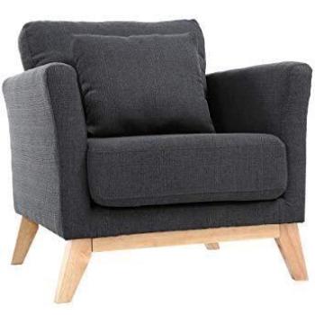 Sillón nórdico gris oscuro con patas de madera clara modelo Oslo