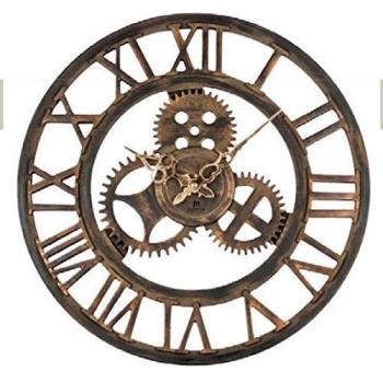 Reloj de pared Lowell 21458, color marrón, diámetro 43 cm, diseño anticuado
