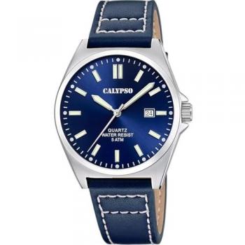 Reloj Calypso K5868/3 Basic Hombre - Acero Inoxidable 316L Plateado, Esfera Azul, Correa de Piel Marrón