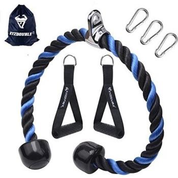 XYZDOUBLE Cuerda Tríceps Azul 70CM Tricep Rope Cable Pull Down Cuerda Equipo Nylon - Dorsal, Biceps, Triceps, Gimnasio o Hogar con Mango de Resistencia para Ejercicios