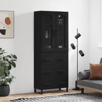 Aparador alto de madera contrachapada negro 69,5x34x180 cm