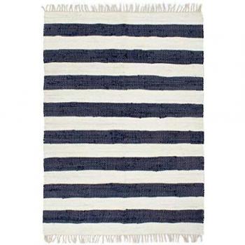 vidaXL Alfombra tejida a mano Chindi de algod¨®n 80x160cm azul y blanco