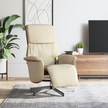 Sillón reclinable de masaje con reposapiés en tela color crema