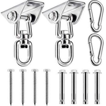 Becoyou Ganchos de Techo, 2 Juegos Anclaje Pared Capacidad 450Kg Acero Inoxidable Anclaje de Techo, Ganchos de suspensión giratorios de 360°, Kit de Ganchos para Columpio,Hamaca,Yoga,Saco de Boxeo