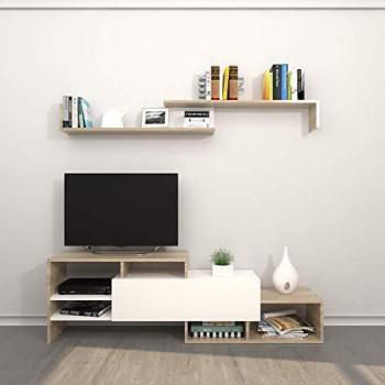 Homemania Mueble TV Fenice con Estantes, Aglomerado Melamínico, White, 150 x 27 x 45 cm, Blanco, Sonoma