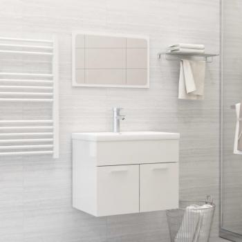 Juego de muebles de baño 2 piezas aglomerado blanco brillante con acabado pulido en madera multicapa