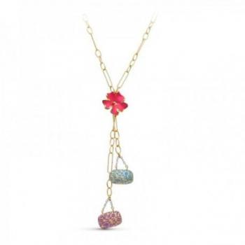 Gargantilla oro 18k mujer detalles colgantes flor esmaltada rosa bolsos azul morado