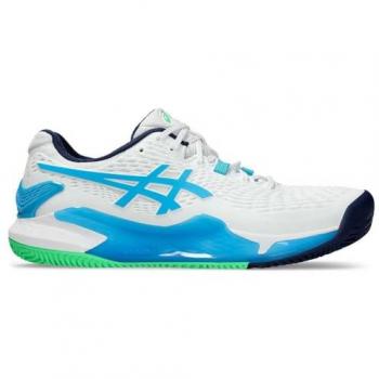 Zapatillas Asics Gel Resolution 9 Clay Hombres - Blanco Aqua, Suela para Tierra Batida, Amortiguación Gel, Diseño Ligero y Transpirable