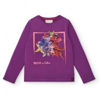 Camiseta de Manga Larga Morada con Estampado Floral para Niña - Colección Colorfield (Talla 14 años)