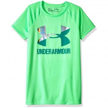 Under Armour Camiseta de Manga Corta para niña con Logotipo Grande, niña, 1331678-375, Green Typhoon/White/Malachite, para jóvenes XL