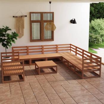 Conjunto de Muebles de Jardín 10 Piezas Marrón Miel Madera Maciza de Pino