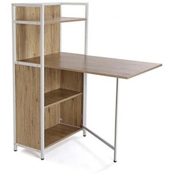 Mesa de comedor Versa Blumenau con estantería, encimera plegable, medidas 120 x 30 x 62 cm, materiales: madera, PVC y metal, color marrón y blanco