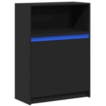 Aparador con LED de madera de ingeniería negro 72x34x100 cm, mueble de almacenaje, armario de cocina