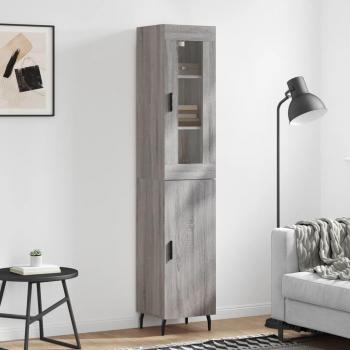 Aparador de madera contrachapada gris Sonoma 34,5x34x180 cm con 1 puerta, mueble de almacenaje de salón, buffet para salón, armario auxiliar y armario de almacenamiento
