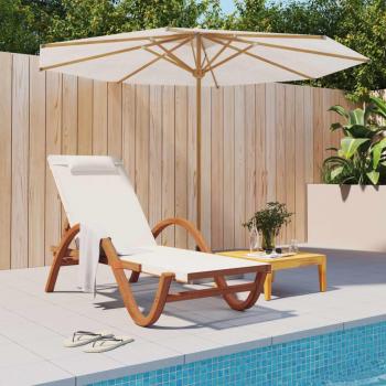 vidaXL White Textilene Sun Lounger with Solid Poplar Wood and Pillow